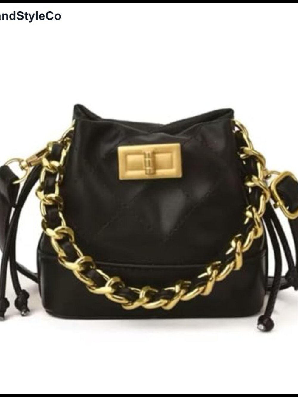Quilted Mini Bucket Bag PU Crossbody Purse with Chain